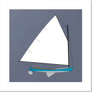 Cotuit Skiff Sailboat - Light Blue Posters and Art